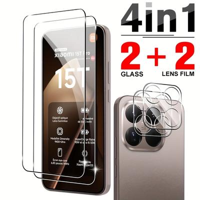 2+2 Pack 4IN1 for Xiaomi 15T/ 15T Pro Tempered Glass Screen Protector + Tempered Glass Camera Lens Protector 9H Film 4PCS