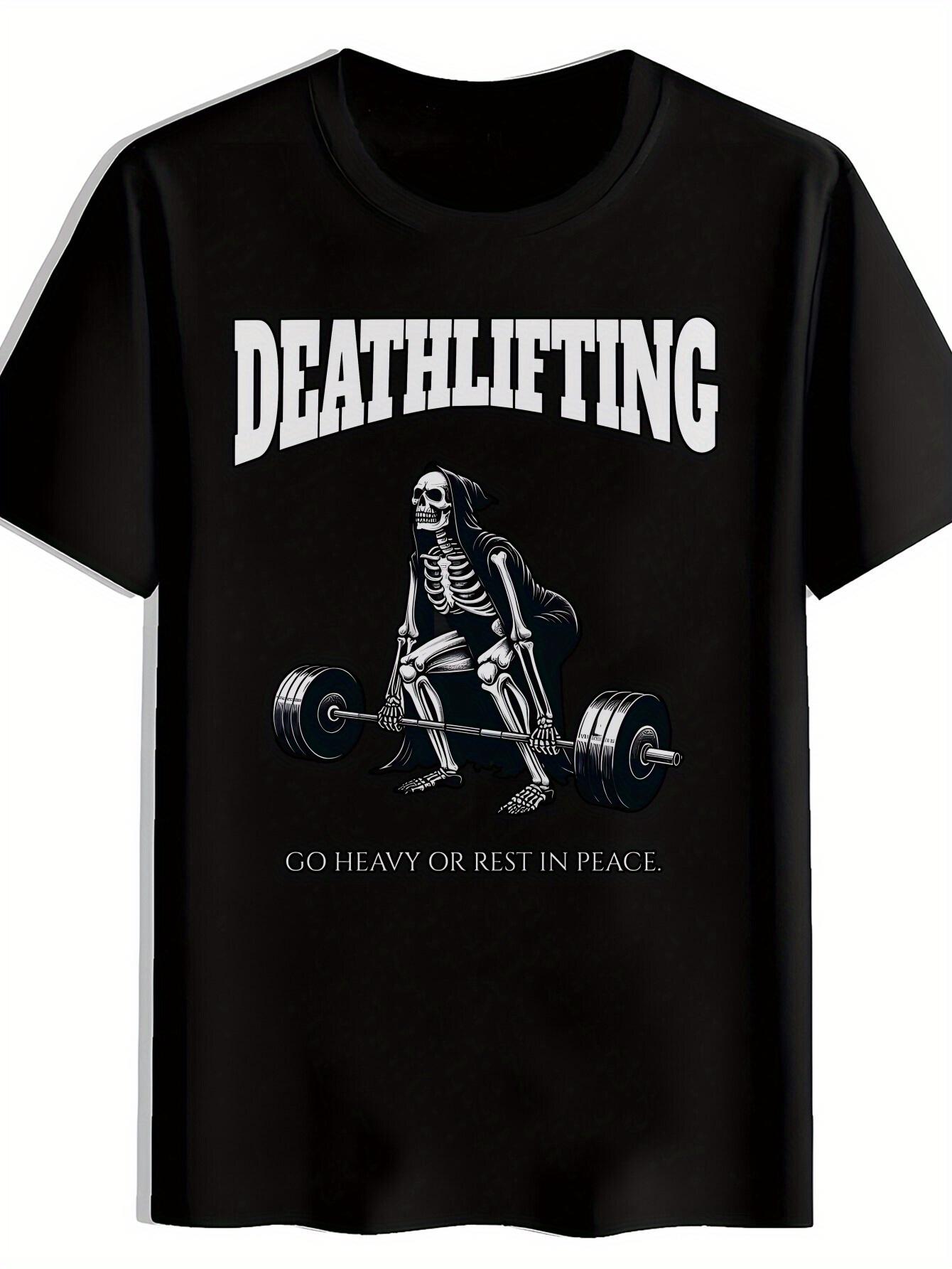 Inspirational  Deathlifting  Graphic T-shirt - Black with Skeleton Weightlifting Design XXXL