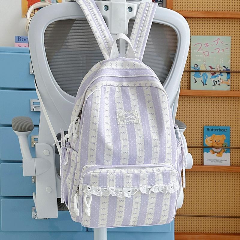 Schoolbag gentle department fresh color scheme striped design backpack student party daily commuting shopping spring outing large capacity schoolbag