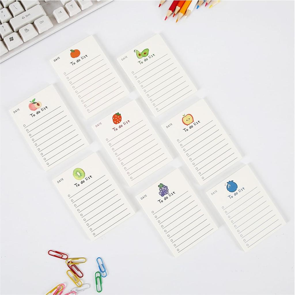 8 pack Cute Patter to Do List Notepads, to Do List Note pad, Cute Fruit Pattern to Do List Planner, to Do List Memo Stationery for Home Office