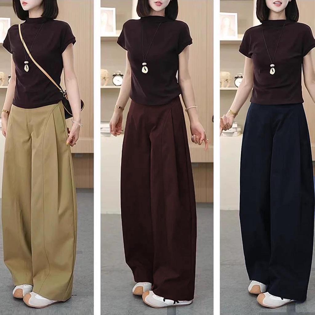 Trendy 2025 High-Waisted Wide-Leg Cargo Pants for Spring & Autumn - Loose, Slimming, Casual Long Pants.