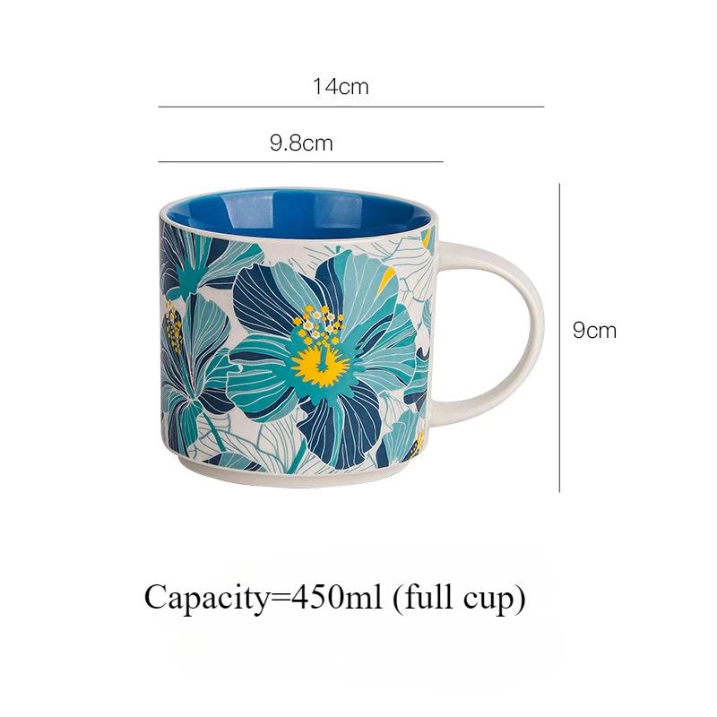 Floral Glaze Bird Pattern Ceramic Mug Handmade Household Coffee Mugs Large Capacity Anti-scald Breakfast Oatmeal Milk Tea Cup