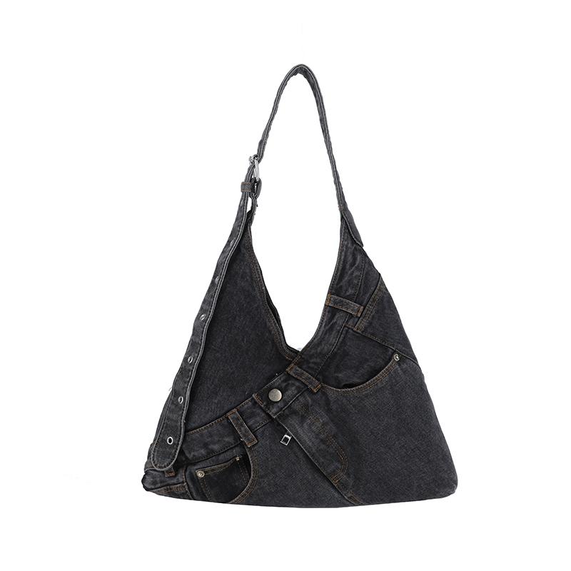 Vintage Denim Bag Women's Underarm Shoulder Bag Large Capacity Commuter Crossbody Bag