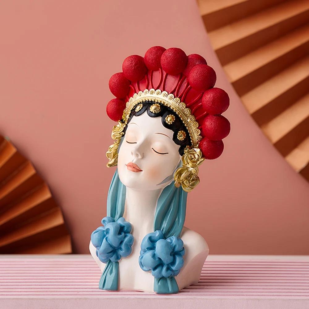 Home Decor Chinese Style Peking Opera Beautiful Girl Figurine Aesthetic Office Tabletop Cabinet Ornament Resin Girl Statue