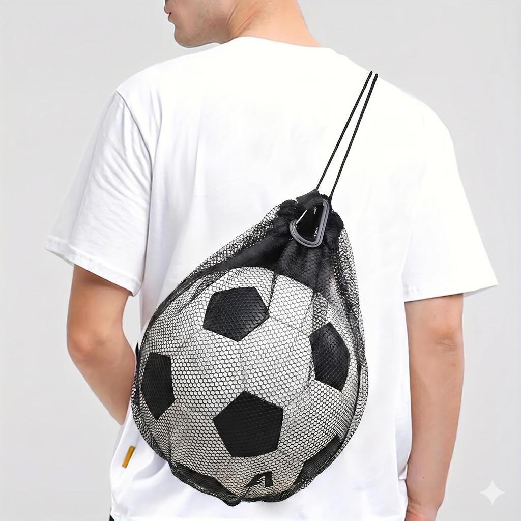Single Ball Bag for Basketball Soccer Volleyball, Mesh Storage with Zipper Pocket, Adjustable Drawstring Ball Bag with Clip