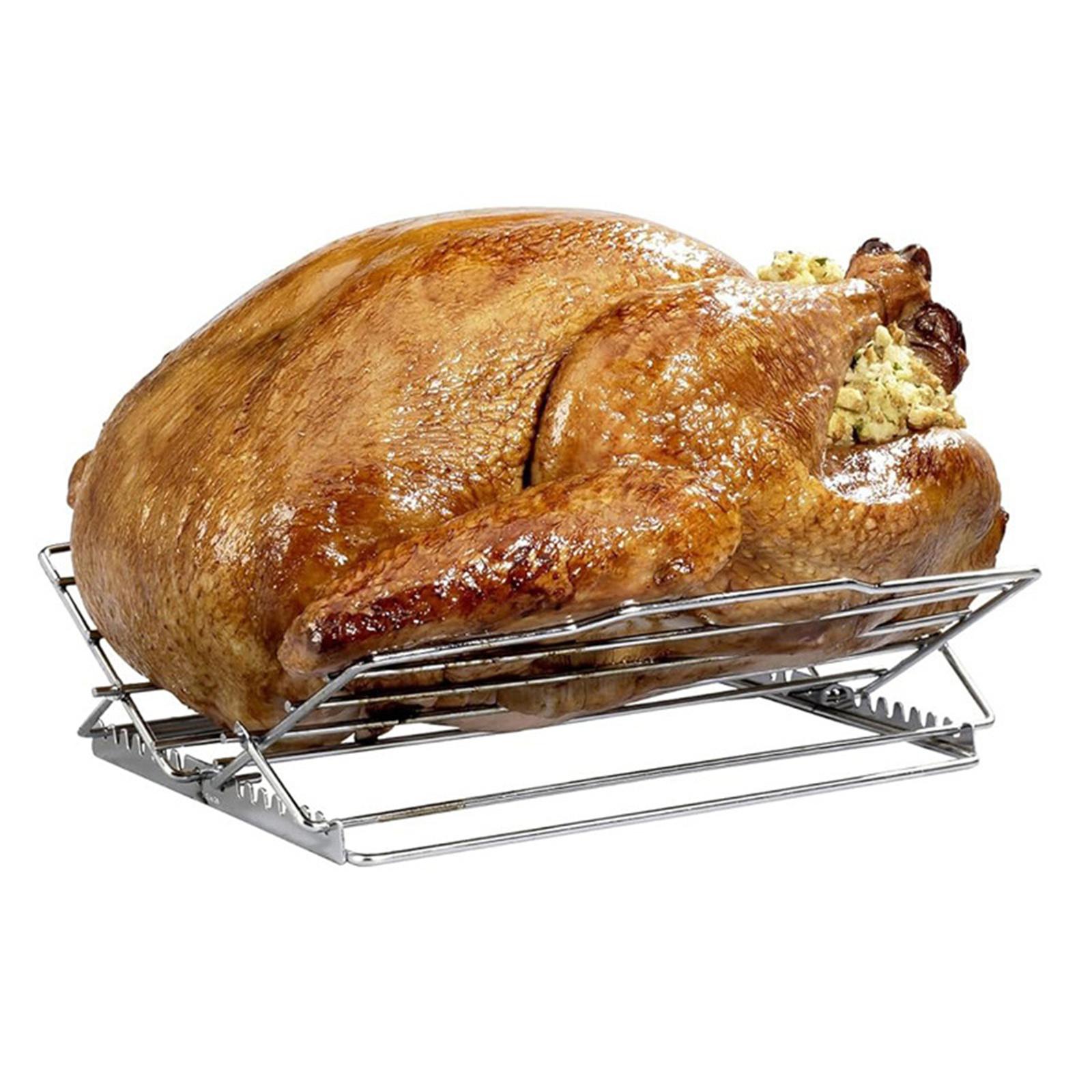 Stainless Steel Adjustable Chicken Roaster Foldable Baking BBQ Rack for Outdoor Cooking
