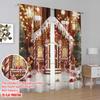 2 Stück 2D FlachdruckWeihnachts-Wintervorhänge Lebkuchenhaus Frohe Weihnachten Schnee Baum Heiligabend Party Schneeflocke Geeignet für Schlafzimmer