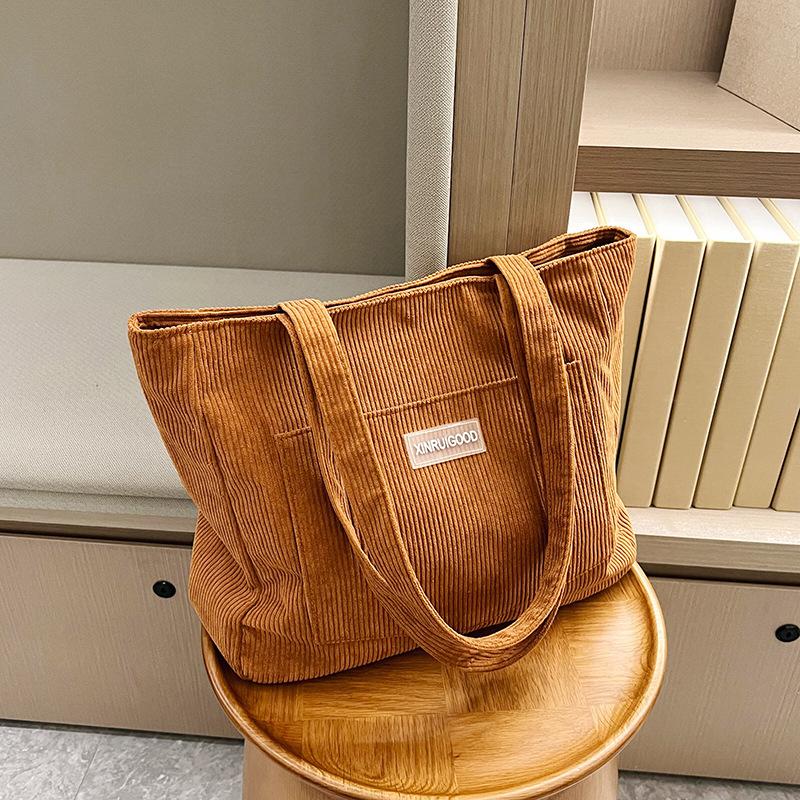 

Women S Corduroy Shoulder Bag, Large Capacity Tote Bag with Fixed Straps, Machine Washable, Polyester Lined, Ladies Handbag