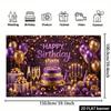 2D Purple Gold Birthday Banner Cake Table Background Photo Booth