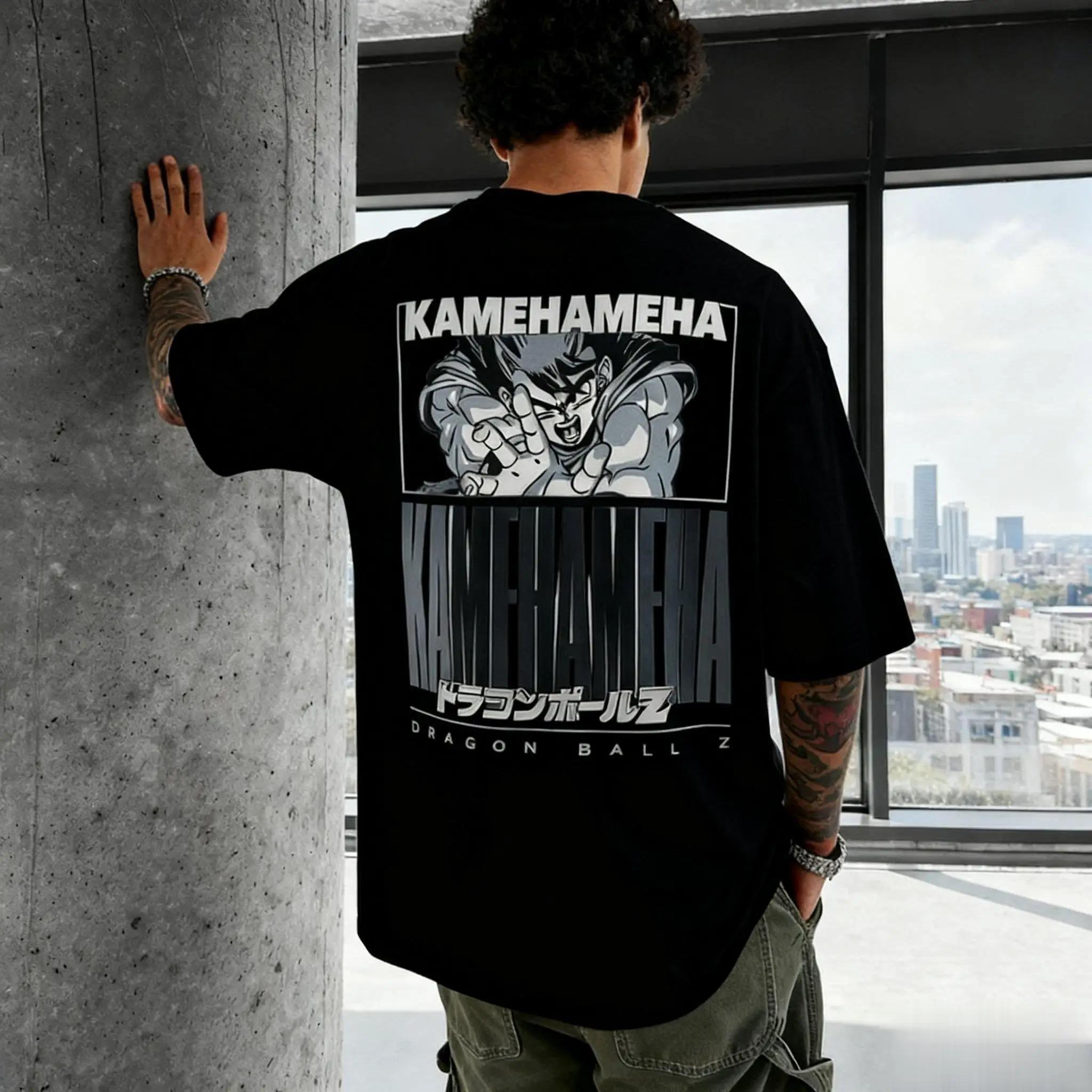 Dragon Ball Z Goku Kamehameha Monochrome Print Oversized Anime Streetwear Women And Men T-Shirt 4XL