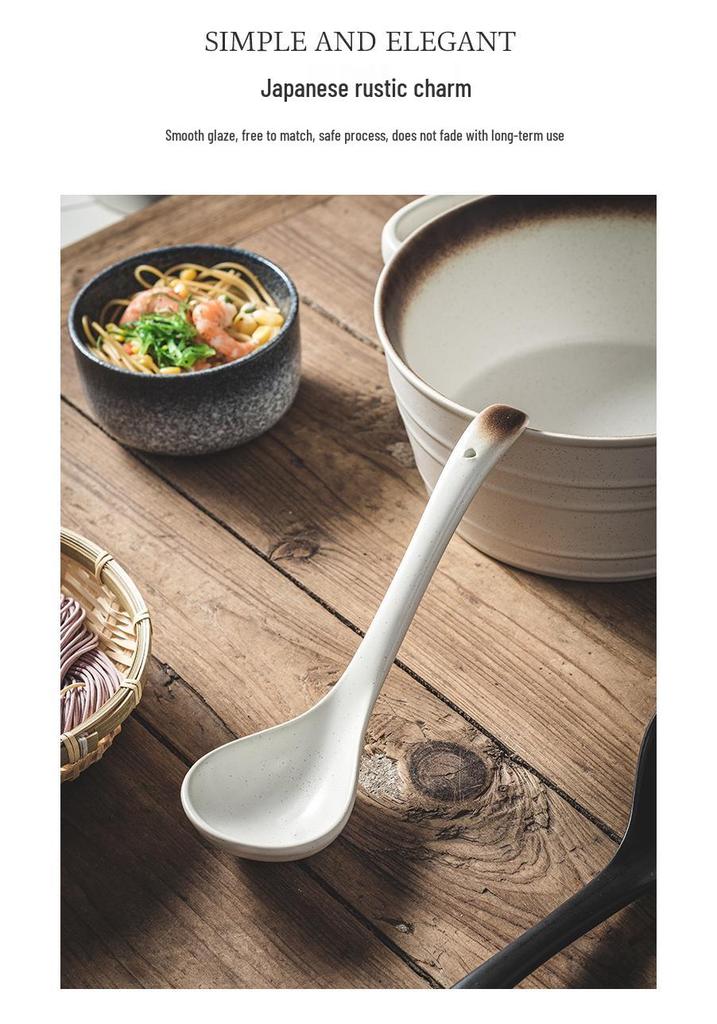 Japanese Ceramic Long-Handle Soup Spoon for Porridge & Hot Pot
