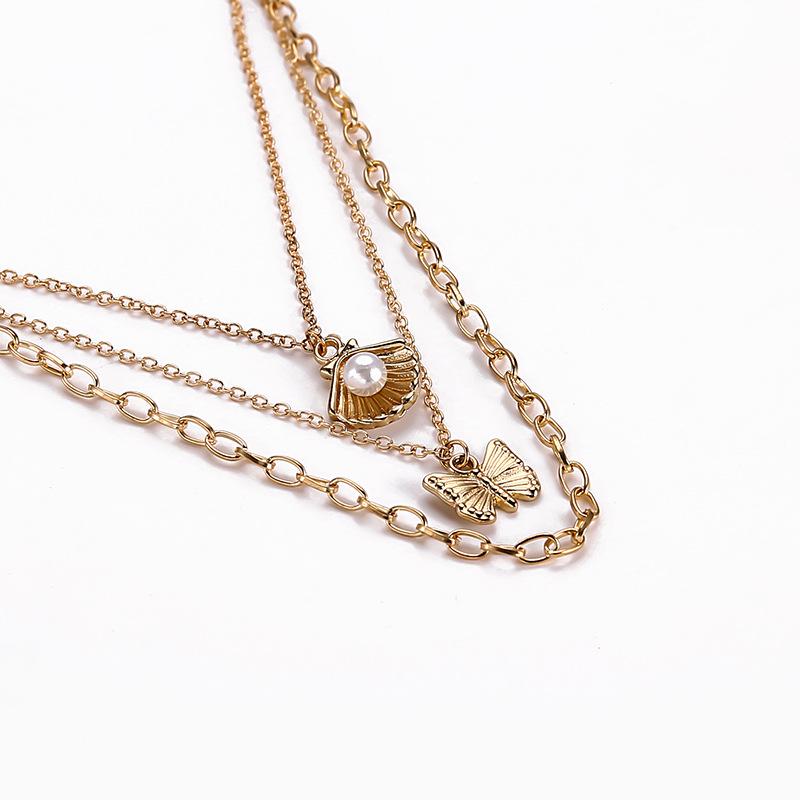 Accessories Collarbone Chain Women'S Simple Shell Imitation Pearl Butterfly Cuban Chain Collarbone Chain