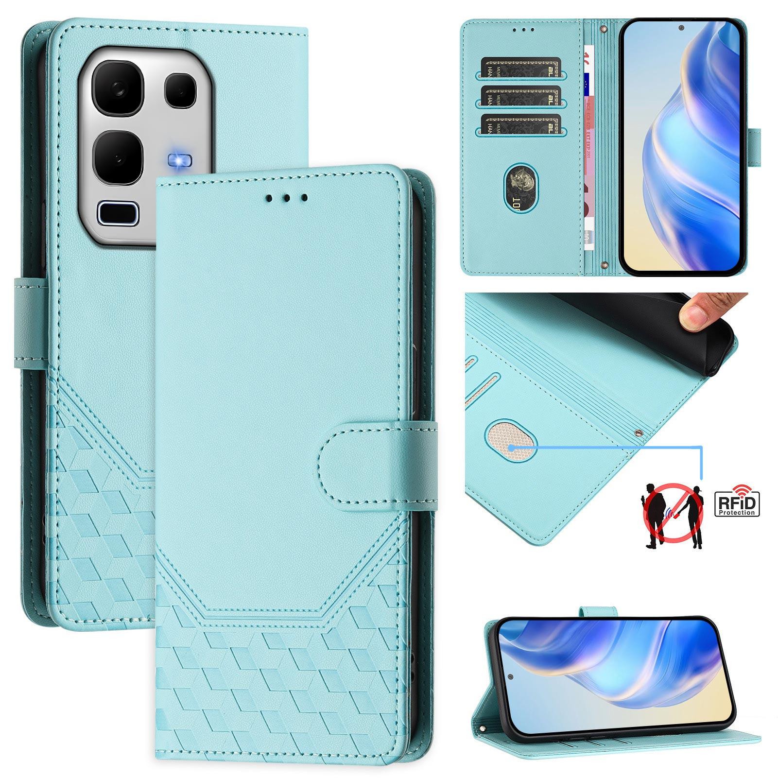 

For Infinix Note 50s 5G Case Imprinted Honeycomb RFID Blocking Leather Phone Cover with Strap Dark Purple
