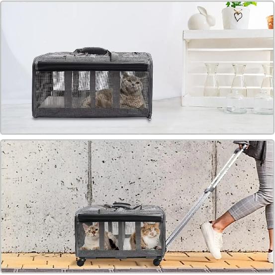 Portable Pet Trolley Case Detachable Universal Wheel Breathable Foldable Large Capacity Puppy Travel Bag Breathable Cat Carrier