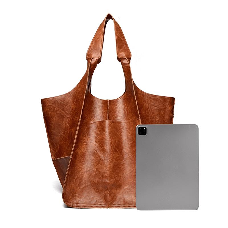 Vintage Women's Tote Bag Solid Color Large Capacity Shoulder Bag