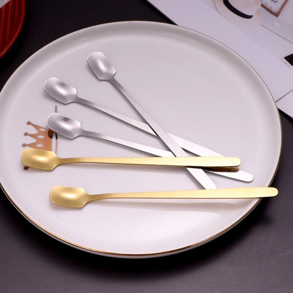5pcs Silver/gold Square Teaspoon Stainless Steel Dessert Scoops Coffee Stirring Spoons  Mug