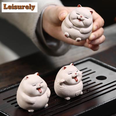 Cute Small Cat Purple Clay Lucky Tea Pet Tea Figurine Household Tea Ceremony Tea Statue Zisha Play Kung Fu Tea Drinkware Craft