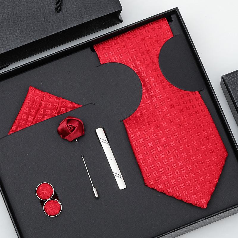 Tie Bow Tie Six-Piece Tie Men'S Dress Business Korean Edition Blue Black Red 8Cm Wedding Groom Tie