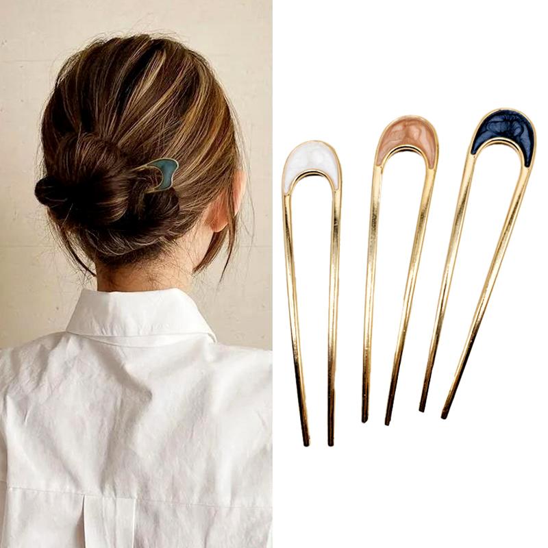 1PC Women Metal Hair Clips Fashion Hair Pin Simple Fork Stick U Shaped