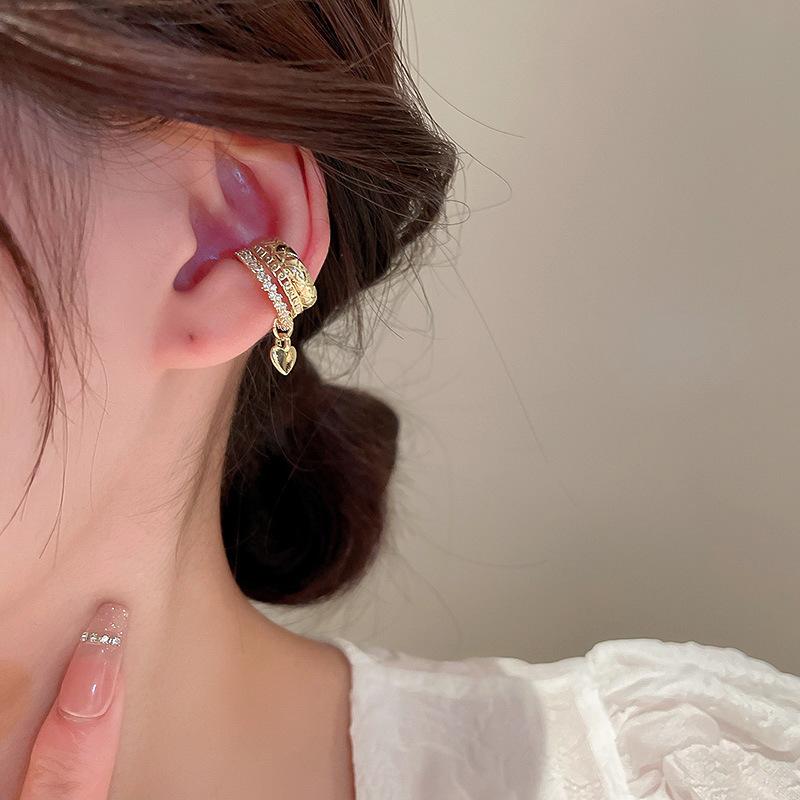 Cold wind, diamond-set zircon flower, butterfly tassel, no ear piercings, earbone clip, trendy personalized earrings, women's earrings.