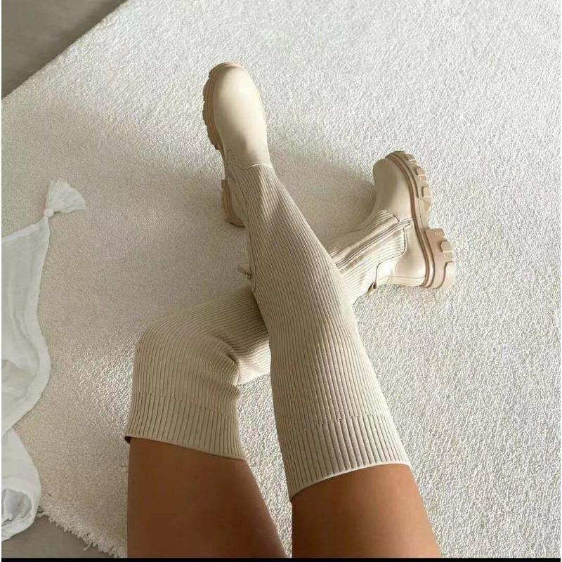 Chaussures Longues Respirantes, Bottes au-dessus du genou, Chaussures pour femmes, Bottines chaussettes à semelles épaisses fines