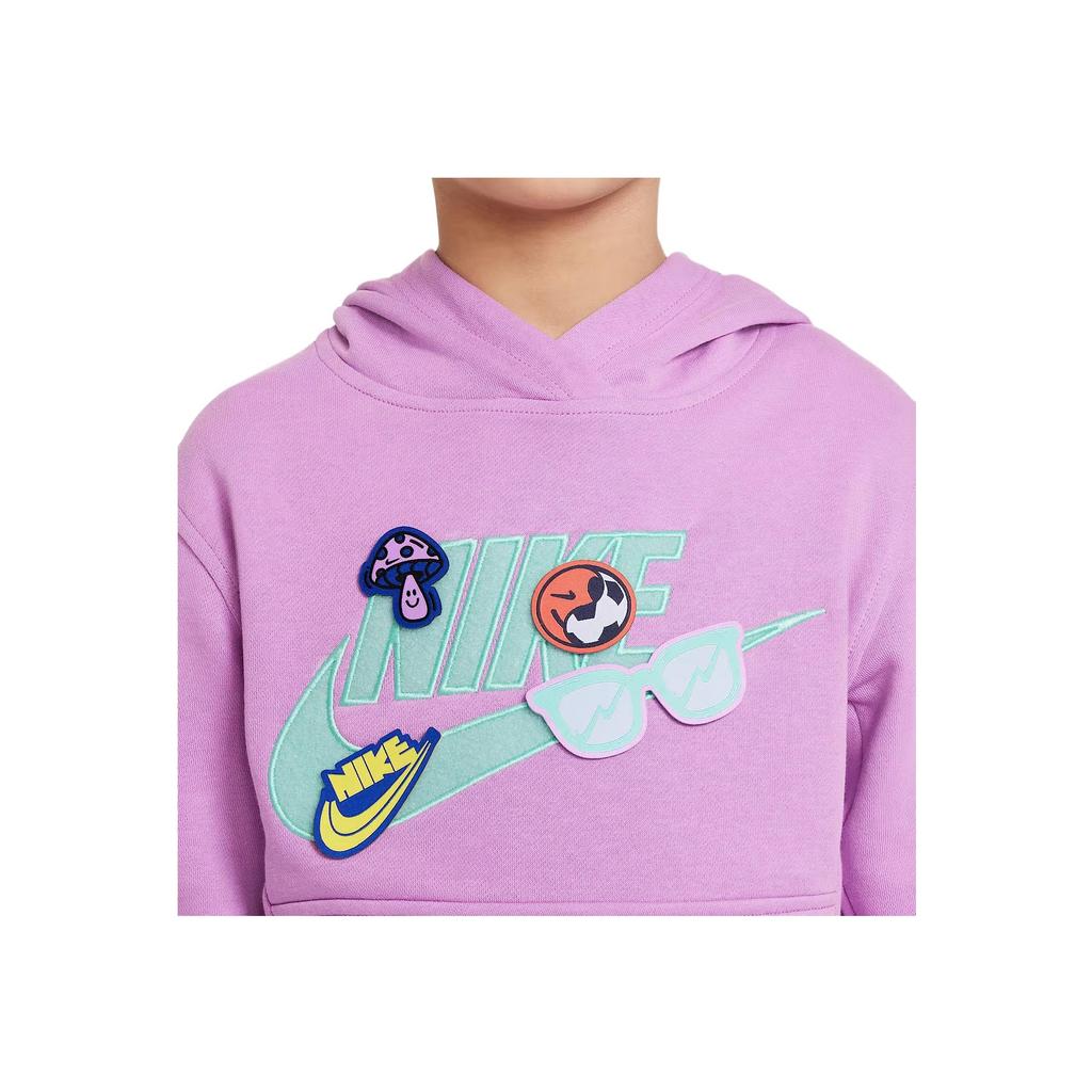 Nike Kids Logo Print Hooded Sweatshirt Kids Sweatshirt Purple Red FD3029-532