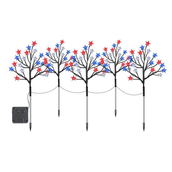Outdoor 4th Decorations Lights of July Solar Lights 5 Star Trees