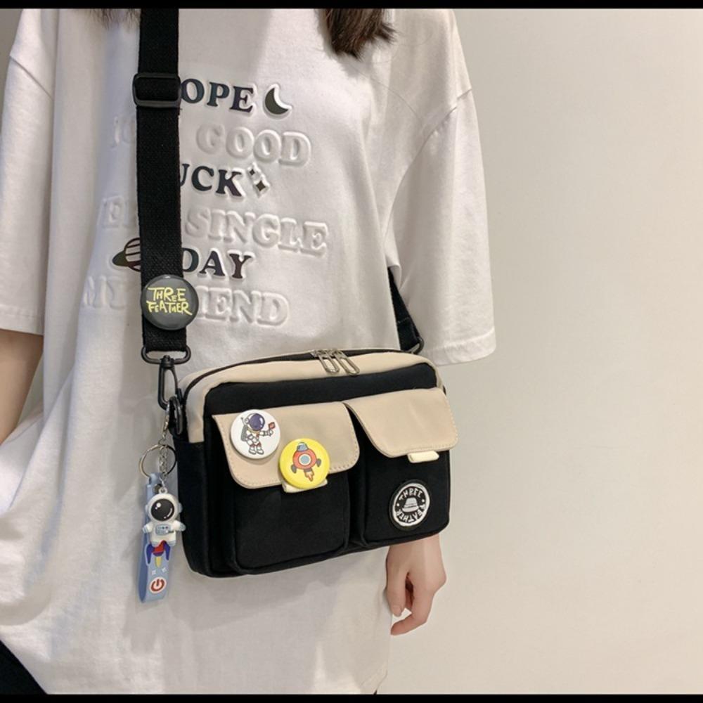 Fashi Versatile Men's Crossbody Bag Large Capacity Japanese Style Shoulder Bag Retro with Pendant Messenger Bag Unisex