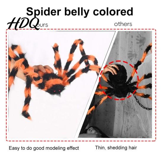 Halloween Lawn Ornaments Giant Spider Scary Orange Black Hairy Spider Decoration Realistic Furry Prop Hanging Decor with Red Eyes for Porch