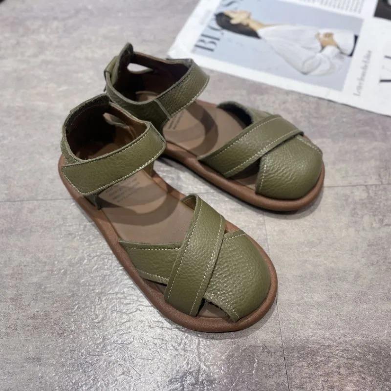 2025Women Roman Casual Soft Soled Sandals Summer Flats Shoes Plus Size Baotou Roman Leather Casual Shoes Zapatillas De Deporte