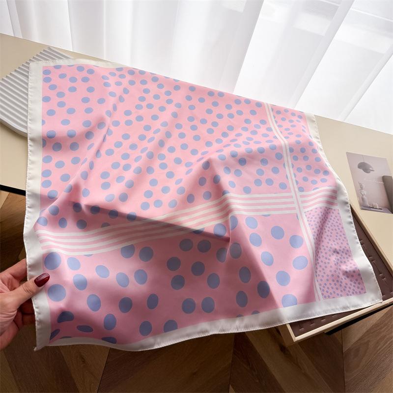 Simple wind polka dot simulation silk printing silk scarf small square scarf high-end shawl sunscreen neck scarf headscarf scarf