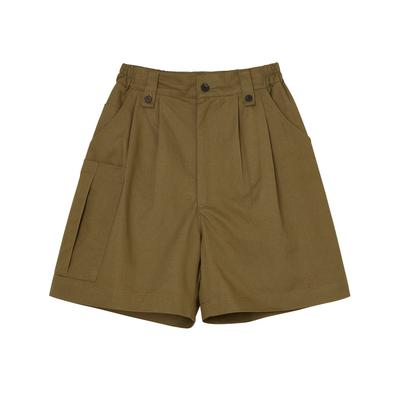Moseu Double-Pleated Cargo Wide Shorts_Khaki Beige