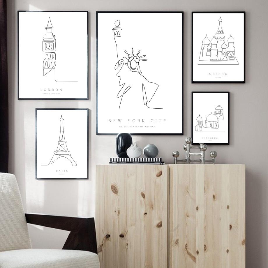 New York Rome Colosseum Amsterdam Paris Tower Line Wall Art Print Canvas Painting Nordic Poster Decor Pictures For Living Room