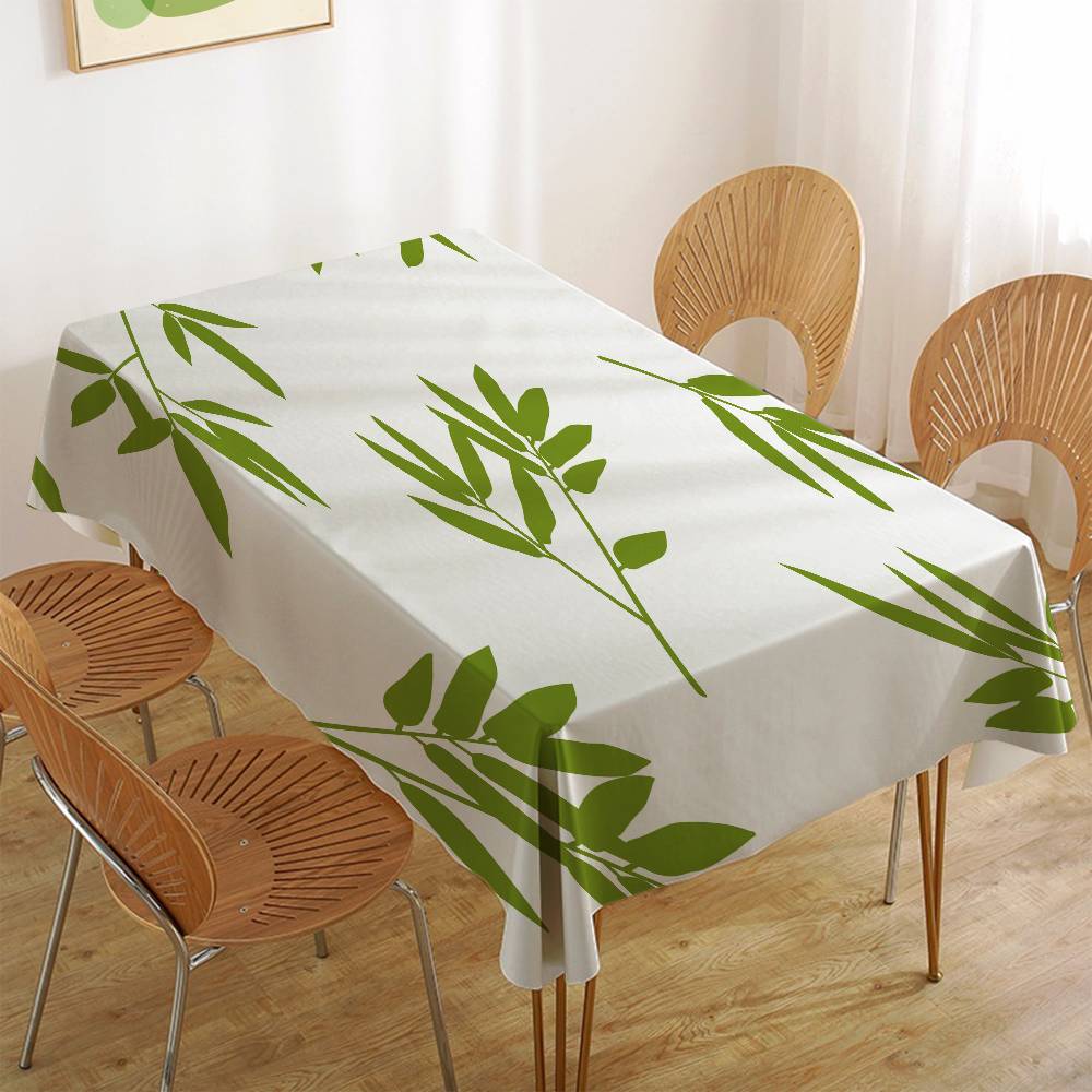 Plant Leaf (Green) Home Tablecloth - Waterproof, Anti-Stain, Rectangular For Dining Decor & Accessories