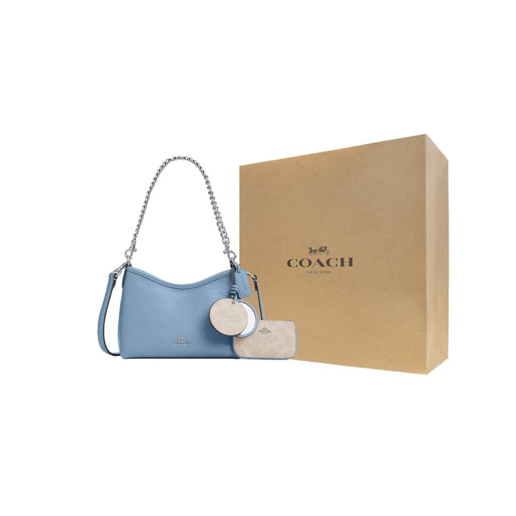 COACH Laurel Cow Leather Shoulder Bag Small Women's Blue CBI06-SVY31