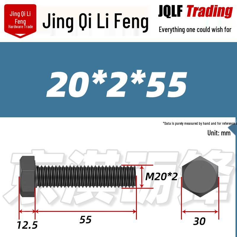 12.9 Grade Black High-Strength External Hex Bolt, Medium Tooth, Full Thread, M10-M36