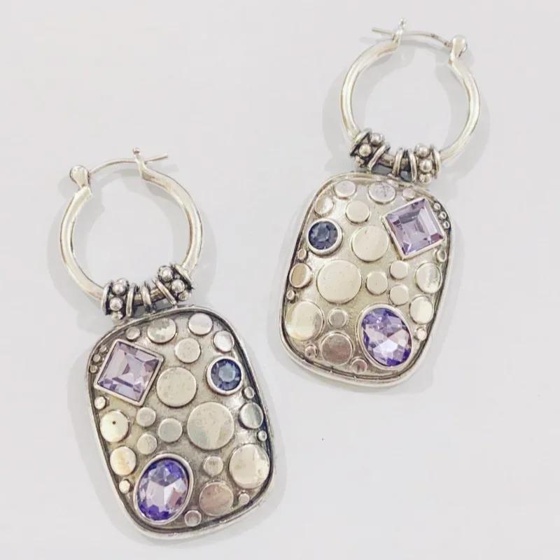 Новые ретро серьги-подвески геометрической формы, инкрустированные бриллиантами, нишевый дизайн