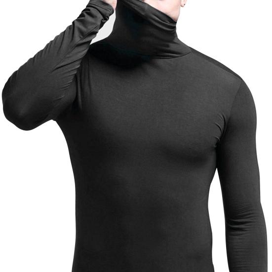 Camiseta Base para Hombre Color Sólido Cuello Alto Casual Alta Elasticidad Manga Larga Top de Otoño para Ropa Interior
