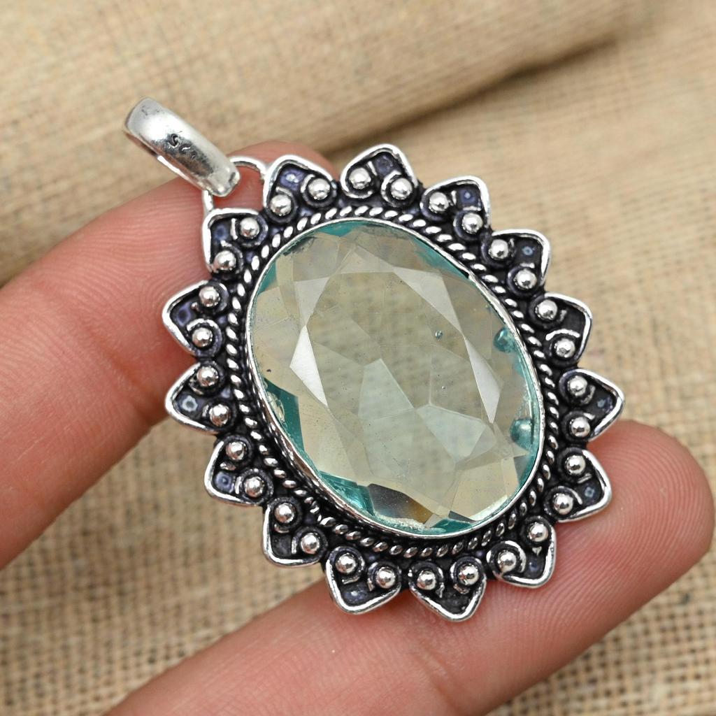 Grüner Amethyst 925 Sterling Silber handgefertigter Schmuck Fantastischer Anhänger für Frauen