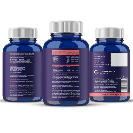 Carbamide Forte Melatonin 10 mg Schlaftabletten mit Tagar 250 mg | Schlafmittel für Männer & Frauen - 60 Veg Tabletten.