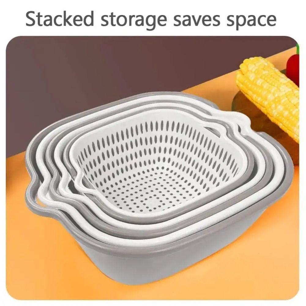 3Pcs/Set Stackable Vegetable Fruit Drainer Multifunctional Washing Basin Food Washing