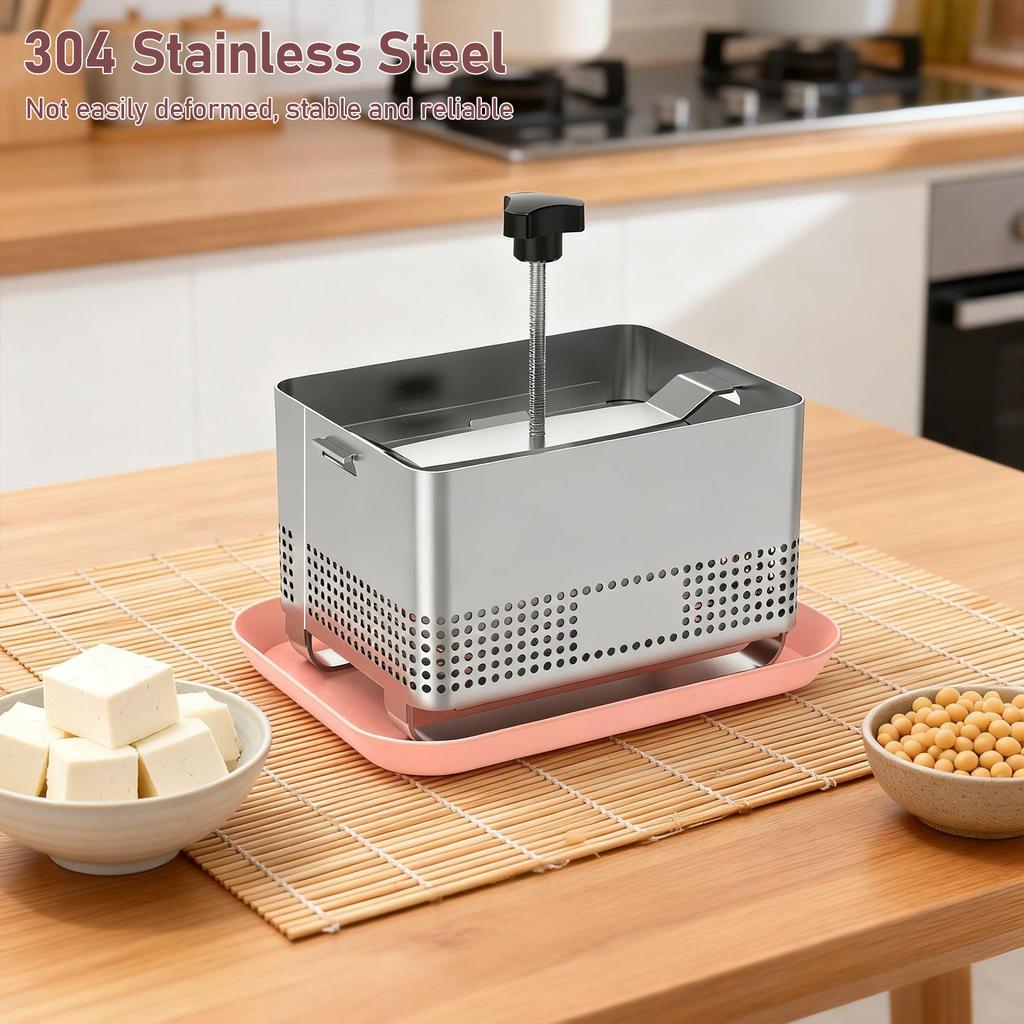 Stainless Steel Tofu Press Cheese Making Molds Homemade Tofu Mold with Presser Towel and Drip Tray Tofu Press Moulds for Kitchen