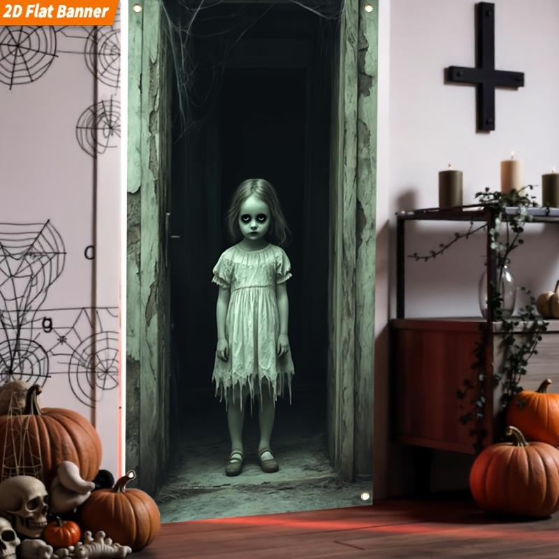 1 Stück 2D Flachbanner Geeignet für Halloween, Mit Einer Großen Geistermädchen Türdekoration