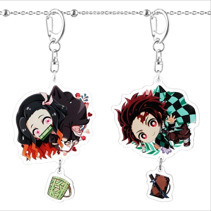 Keychain Pendant Anime Demon Slayer Kimetsu No Yaiba Kamado Tanjirou Double Sided HD Bag Pendant Gift For Fans Cosplay Props Jewelry Gift