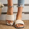 Fashion Women's Sandals Summer Luxury Fashion Flat Bottom Slippers Casual Simple Solid Colour One Word Woven Strap Sandy Beach Sandals