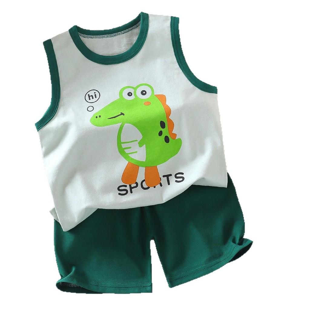 Baby Summer Cotton Sleeveless Shorts Set With Cartoon Prints For Toddler Boys And Girls