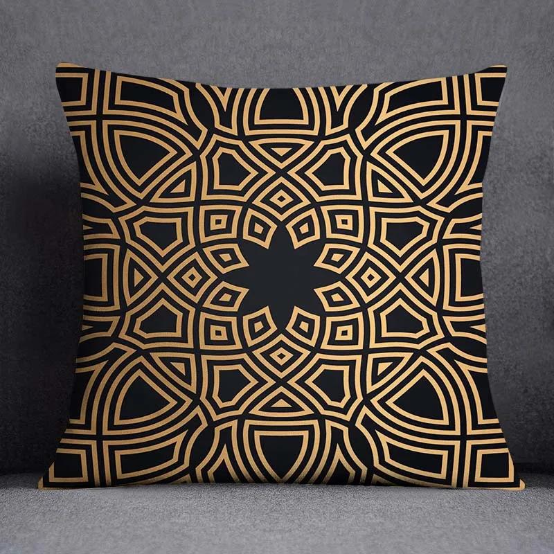 Quadratischer Kissenbezug mit geometrischem Blumenmuster in Schwarz und Gelb, dekorativer Kissenbezug für Zuhause und Büro