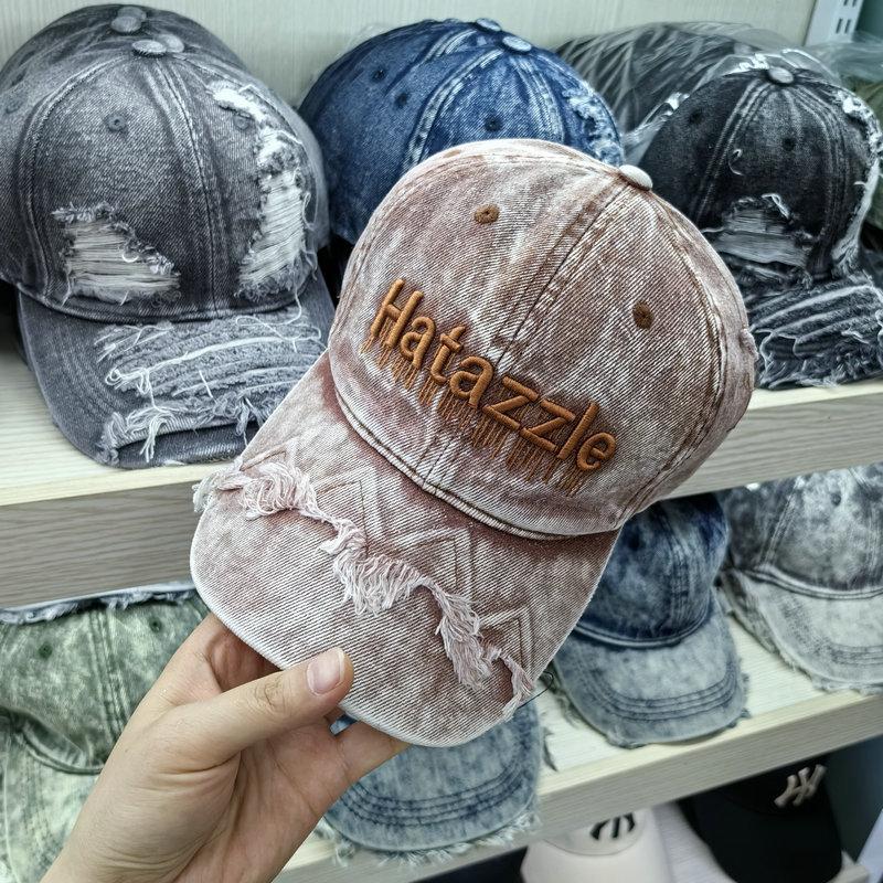 Washed and Broken Tie-dyed Denim Baseball Cap Men's Old Fashion Young Couple Versatile Face Small Casual Cap