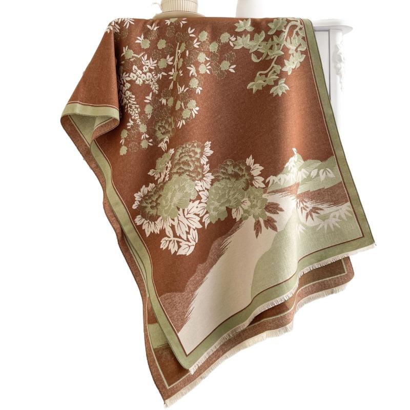 Scarf Women's Autumn and Winter New Landscape Chrysanthemum High-end Scarf with Travel Shawl
