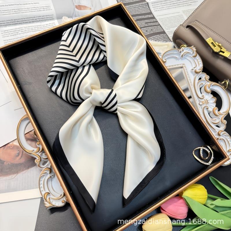 Spring new silk silk scarf women s 100% mulberry silk 70 silk scarf versatile fashion simple striped silk square scarf 68*68cm